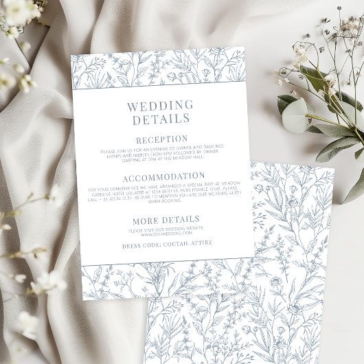 French Blue Toile Floral Wedding Details Kaarten
