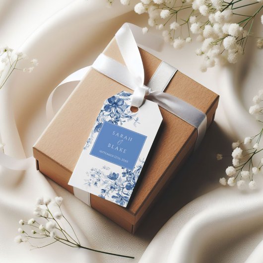 French Blue Toile Floral Wedding Favoriet Label Cadeaulabel