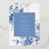 French Blue Toile Folie Wedding Save the Date Folie Uitnodiging (Voorkant)