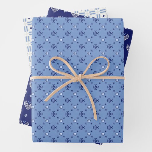 French Blue Trio 1 Geometrische set van wikkelpapi Inpakpapier Vel (In situ)