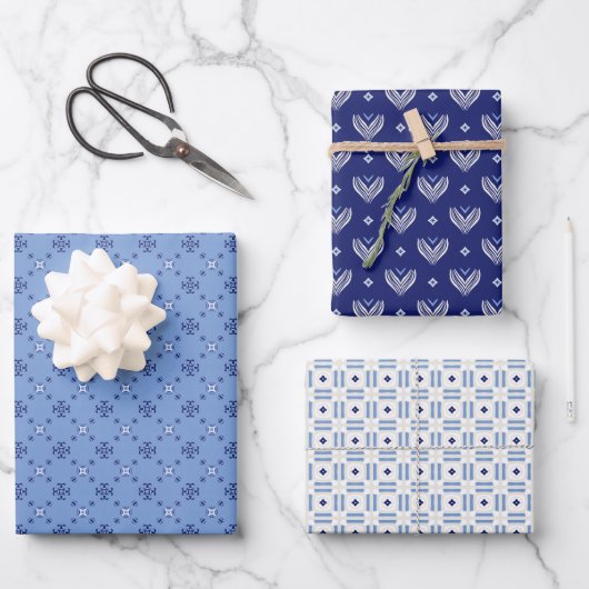 French Blue Trio 1 Geometrische set van wikkelpapi Inpakpapier Vel (Voorkant)