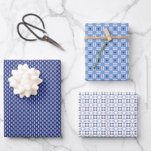 French Blue Trio 2 Geometrische set van wikkelpapi Inpakpapier Vel