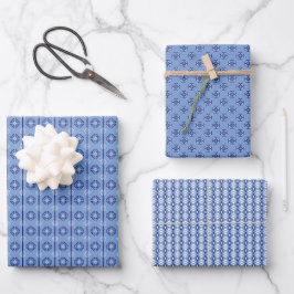 French Blue Trio 5 Geometrische Set Inpakpapier Vel