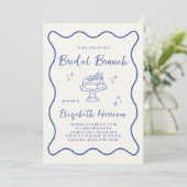 French Blue Wavy Frame Cream Bridal Brunch Shower Kaart (Staand voorkant)