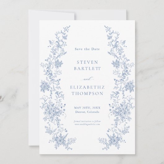 French Blue Wedding Bewaar de datumfoto Kaart (Voorkant)