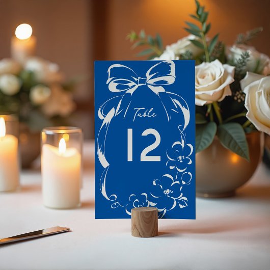 French Blue Whimsical Bow and Floral Frame Wedding Kaart