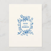 French Blue Whimsical Hand Drawn Ribbon Wedding  Informatiekaartje (Achterkant)