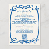 French Blue Whimsical Hand Drawn Ribbon Wedding  Informatiekaartje (Voorkant)