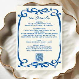 French Blue Whimsical Hand Drawn Ribbon Wedding  Informatiekaartje
