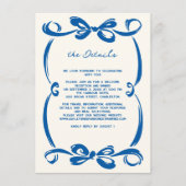 French Blue Whimsical Ribbon and Bow Wedding  Informatiekaartje (Voorkant)
