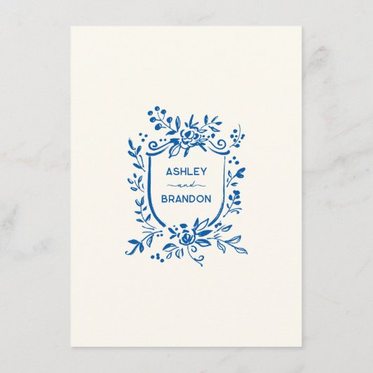 French Blue Whimsical Ribbon and Bow Wedding  Informatiekaartje (Achterkant)