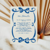 French Blue Whimsical Ribbon and Bow Wedding  Informatiekaartje