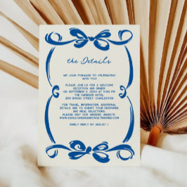 French Blue Whimsical Ribbon and Bow Wedding  Informatiekaartje