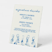 French Blue Whimsical Signature Drinks Cocktail Reclamebord Met Voetstuk (Voorkant)