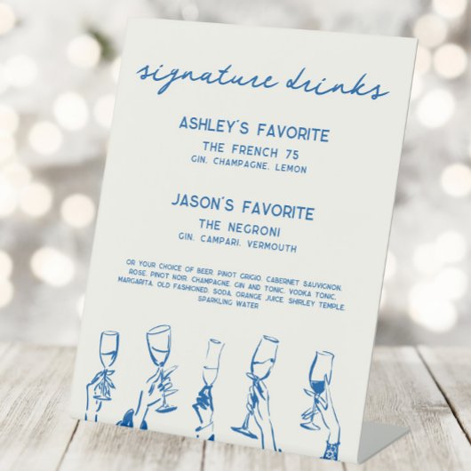 French Blue Whimsical Signature Drinks Cocktail Reclamebord Met Voetstuk