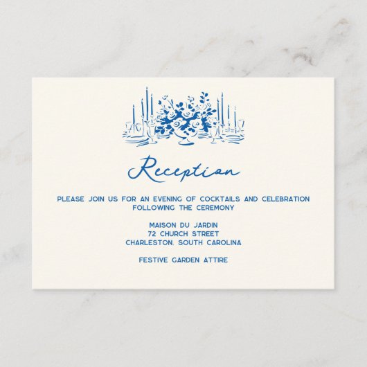 French Blue Whimsical Wedding Reception  Informatiekaartje (Voorkant)