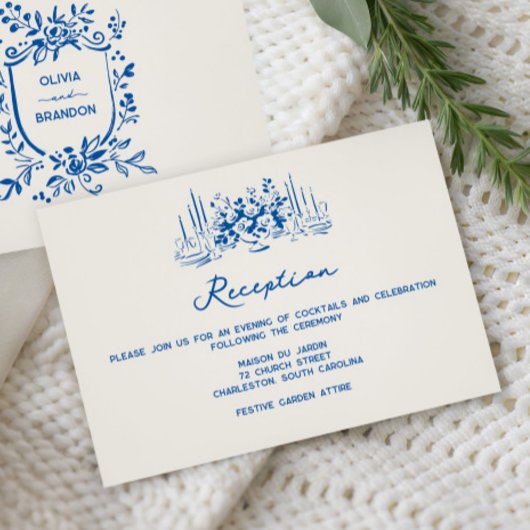 French Blue Whimsical Wedding Reception  Informatiekaartje