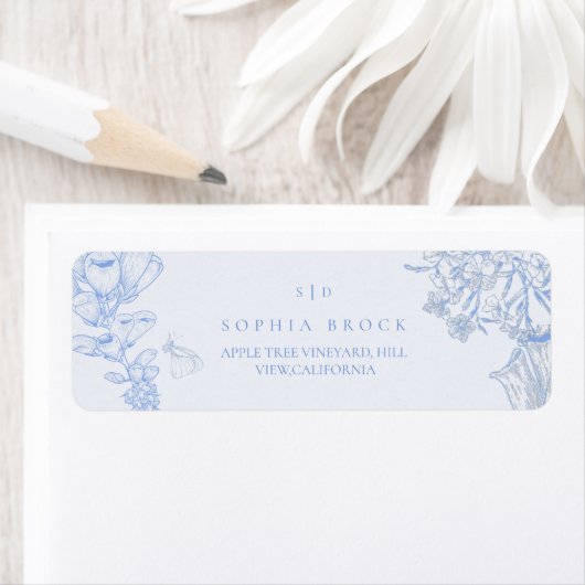  French Blue White Floral Wedding Etiket (Insitu)