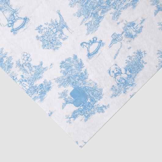 French Blue White Toile de Jouy Bear Baby Shower Tissuepapier (Detail)