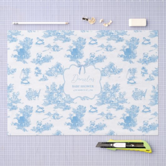 French Blue White Toile de Jouy Bear Baby Shower Tissuepapier (Craft)