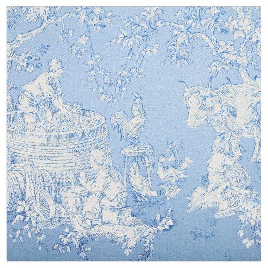 French Blue & White Toile Print Fabric Stof (Close Up)