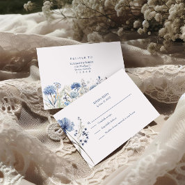 French Blue Wildflower Meadow Wedding RSVP Kaart
