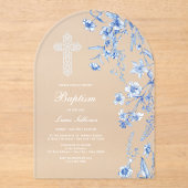 French Blue Wildflowers Arch Baptism Acryl Uitnodigingen (Voorkant)