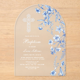 French Blue Wildflowers Arch Baptism Acryl Uitnodigingen