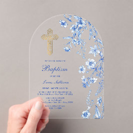 French Blue Wildflowers Arch Baptism Acryl Uitnodigingen