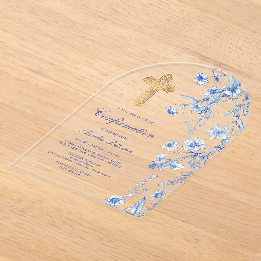 French Blue Wildflowers Arch bevestiging Acryl Uitnodigingen (Laagn)