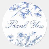 French Blue Wildflowers Bedankt Ronde Sticker (Voorkant)
