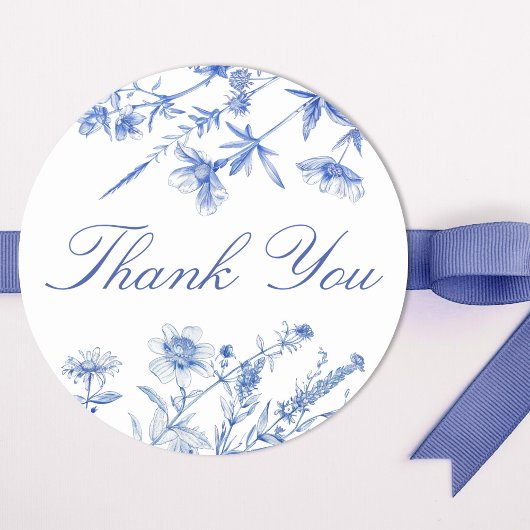 French Blue Wildflowers Bedankt Ronde Sticker