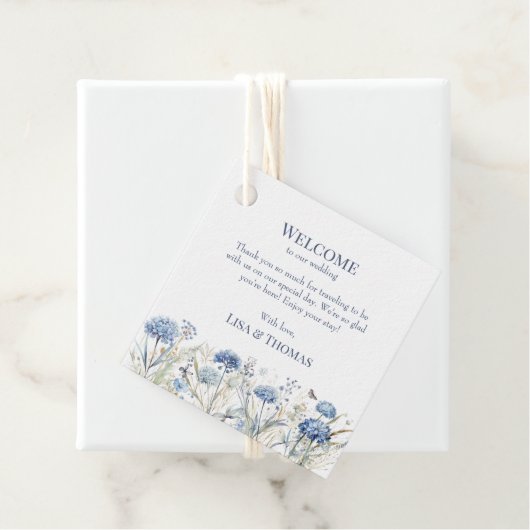 French Blue Wildflowers Meadow Welcome Gift Label (In situ)