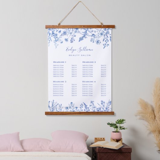 French Blue Wildflowers Prijslijst Hangend Wandkleed (Slaapkamer)
