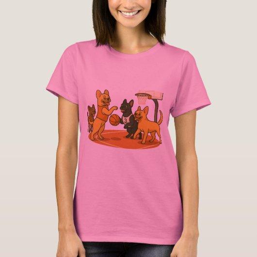 French Bull Dogs playing basketball. T-shirt (Voorkant)