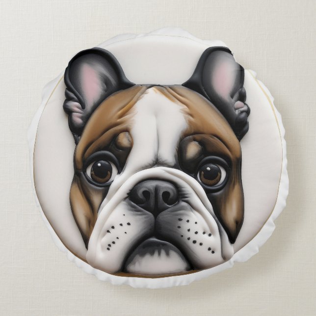 French Bulldog 3D Geïnspireerd Rond Kussen (Achterkant)