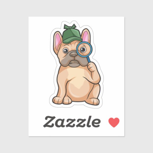 French bulldog as Detective with Magnifying glass Sticker (Vel)