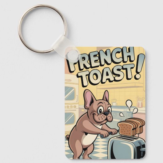 French Bulldog Breakfast Cartoon Art Sleutelhanger (Voorkant)