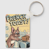 French Bulldog Breakfast Cartoon Art Sleutelhanger (Achterkant)