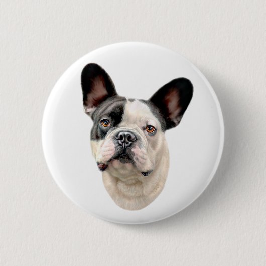 French Bulldog BW Bust Ronde Button 5,7 Cm (Voorkant)