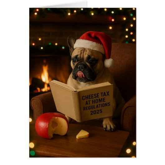 French Bulldog 'Cheese Tax' Christmas card (Voorkant)