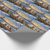 French Bulldog Christmas Boat Holiday Cadeaupapier (Hoek)