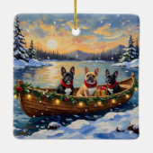 French Bulldog Christmas Boat Holiday Keramisch Ornament (Achterkant)
