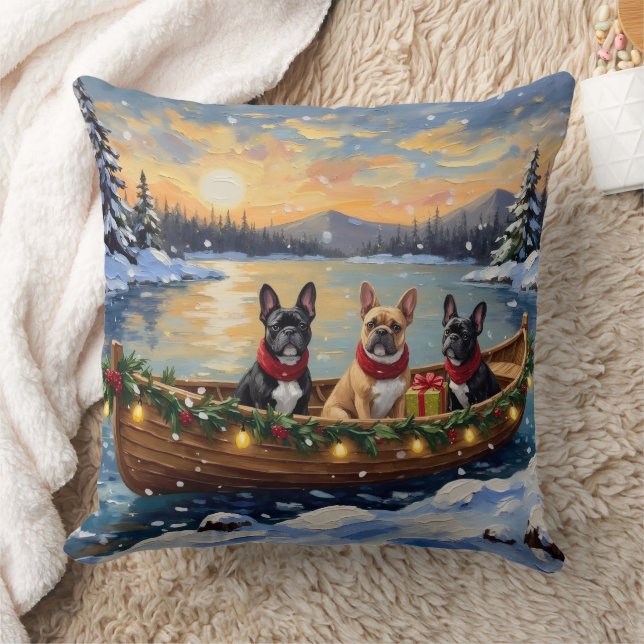French Bulldog Christmas Boat Holiday Kussen (Deken)