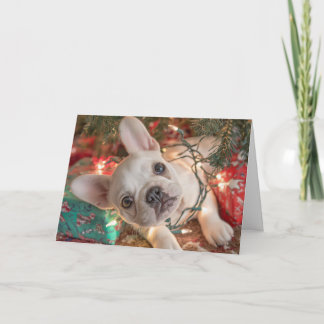 French Bulldog Christmas Card – Puppy in Lights Kaart