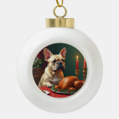 French Bulldog Christmas Eve Feast Painting Keramische Bal Ornament (Voorkant)
