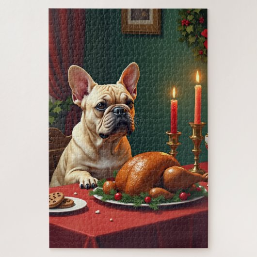 French Bulldog Christmas Eve Feast Painting Legpuzzel (Verticaal)