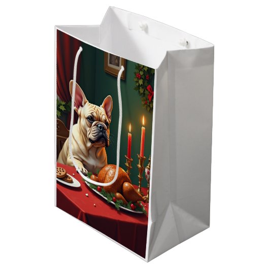 French Bulldog Christmas Eve Feast Painting Medium Cadeauzakje (Voorkant Gekanteld)