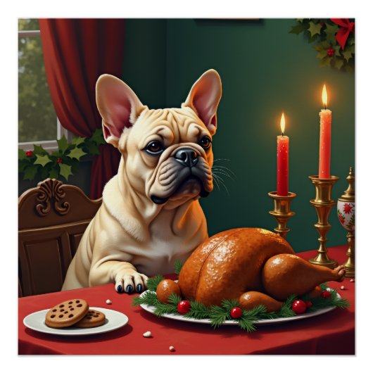 French Bulldog Christmas Eve Feast Painting Perfect Poster (Voorkant)