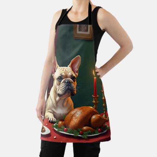 French Bulldog Christmas Eve Feast Painting Schort (Insitu)